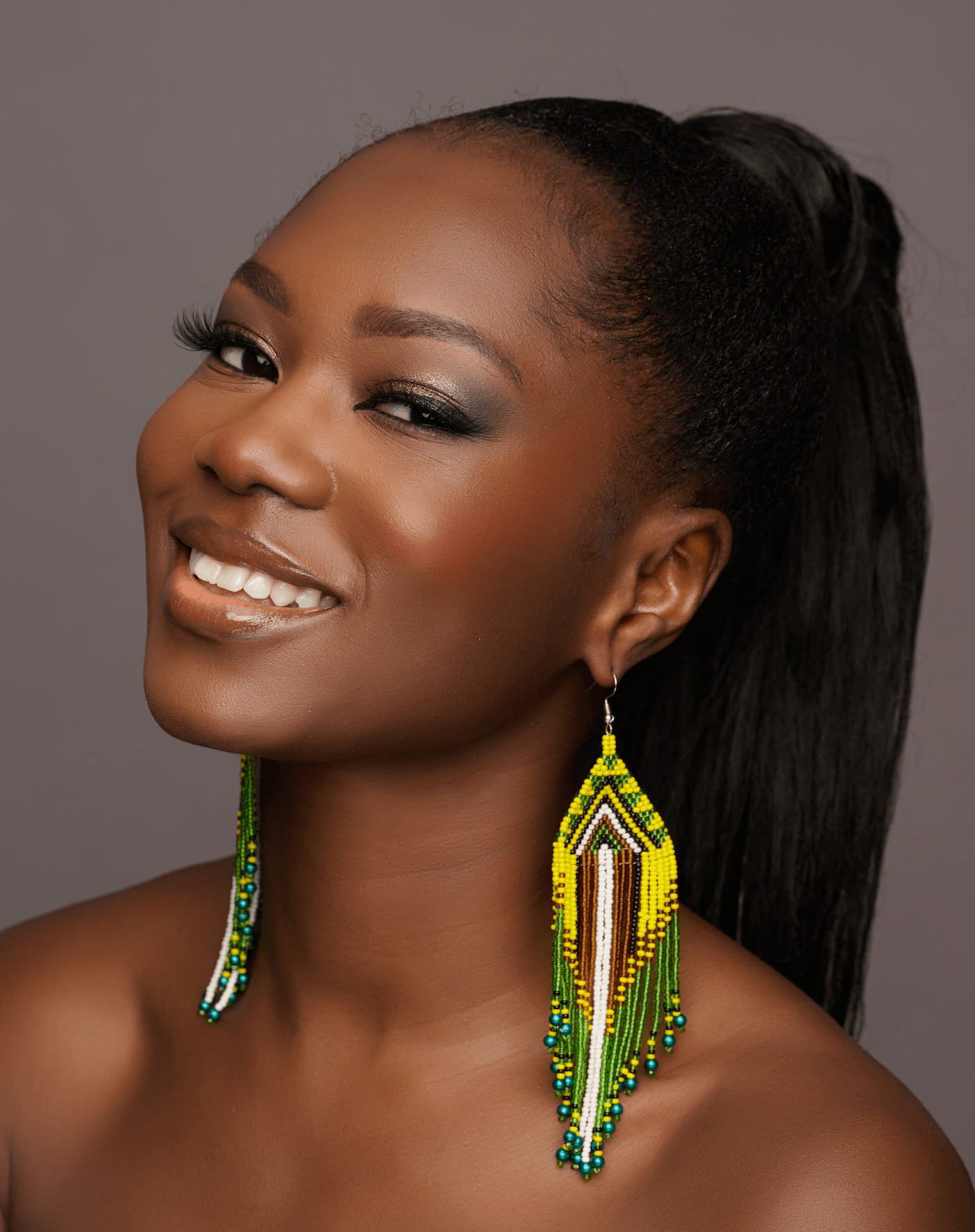 Long Elegant Authentic Green African Ethnic Native Dangle Earrings - Fatisha Boutique