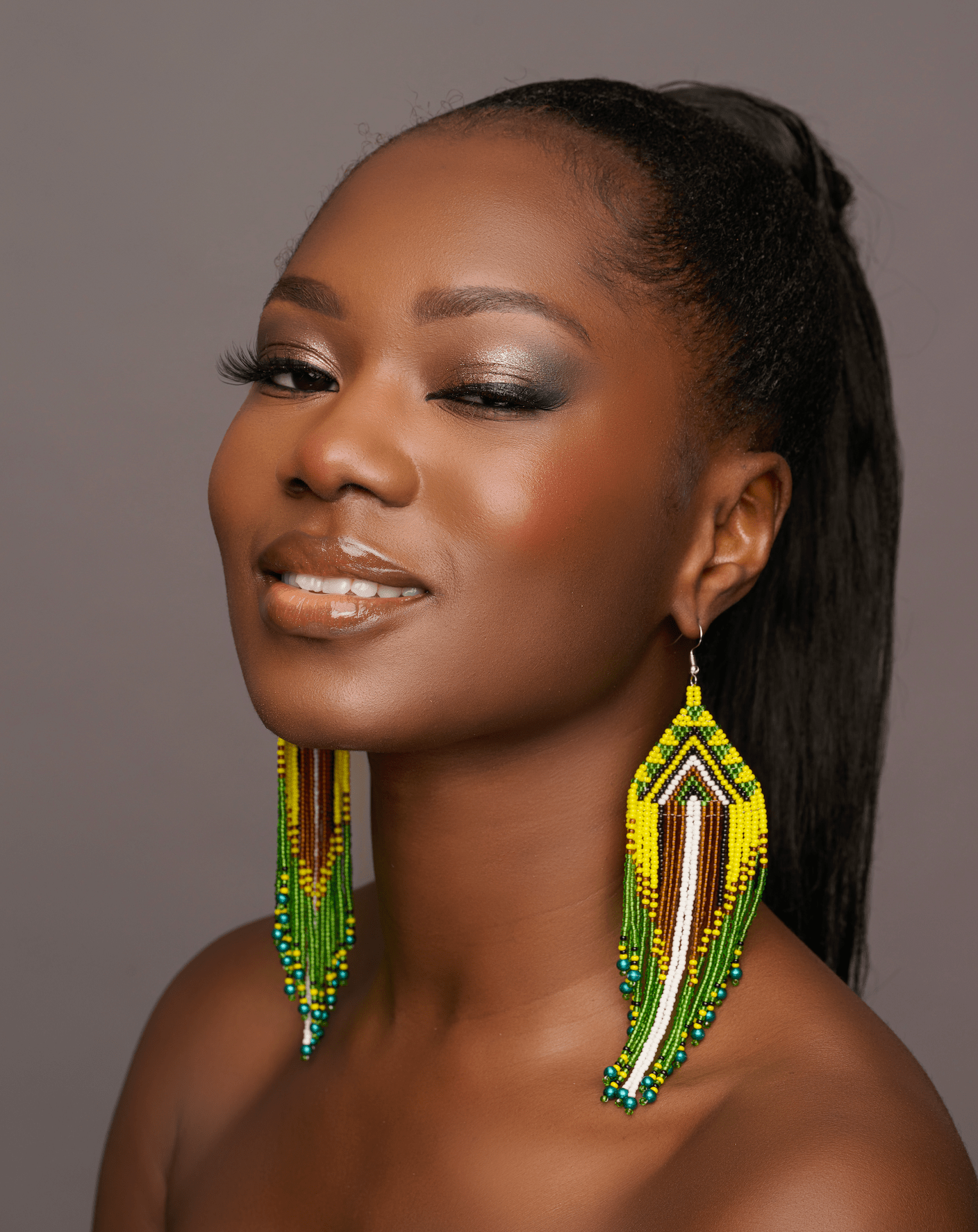 Long Elegant Authentic Green African Ethnic Native Dangle Earrings - Fatisha Boutique