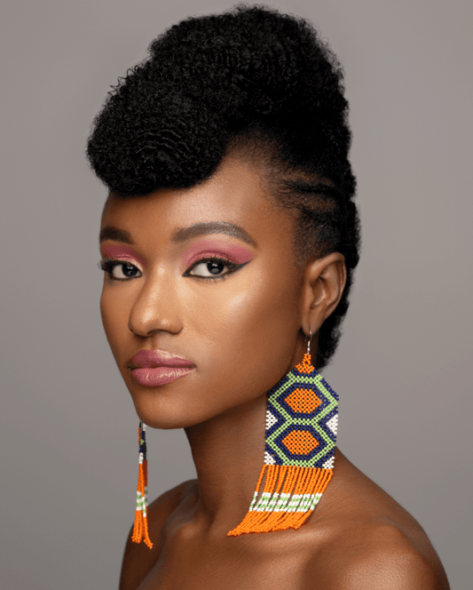 Long Elegant Authentic Orange African Ethnic Native Dangle Statement Earrings - Fatisha Boutique