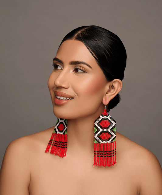 Long Elegant Authentic Red African Ethnic Native Dangle Statement Earrings - Fatisha Boutique