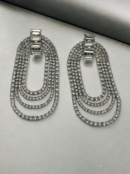 Long Elegant Diamante Rhinestone Statement Tassel Earrings - Fatisha Boutique