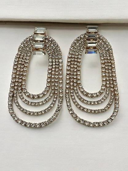 Long Elegant Diamante Rhinestone Statement Tassel Earrings - Fatisha Boutique