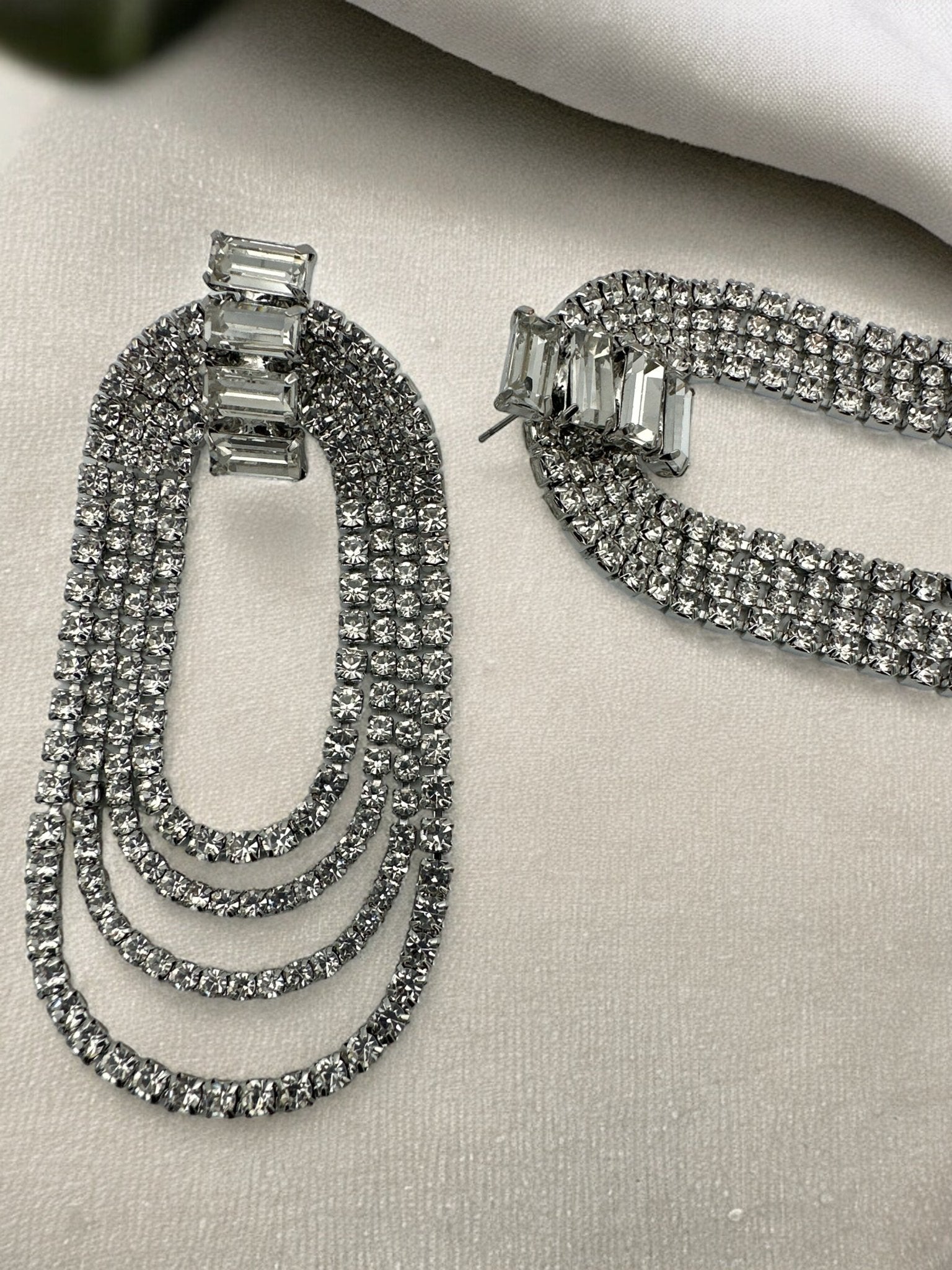 Long Elegant Diamante Rhinestone Statement Tassel Earrings - Fatisha Boutique