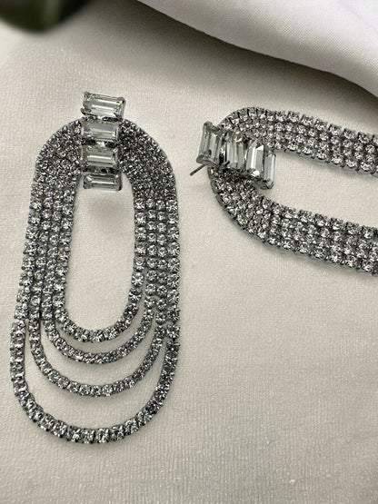 Long Elegant Diamante Rhinestone Statement Tassel Earrings - Fatisha Boutique