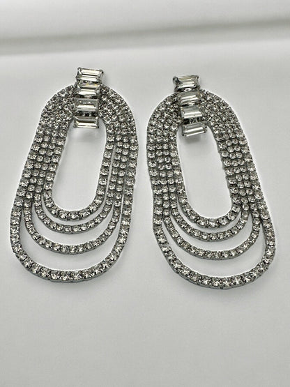 Long Elegant Diamante Rhinestone Statement Tassel Earrings - Fatisha Boutique