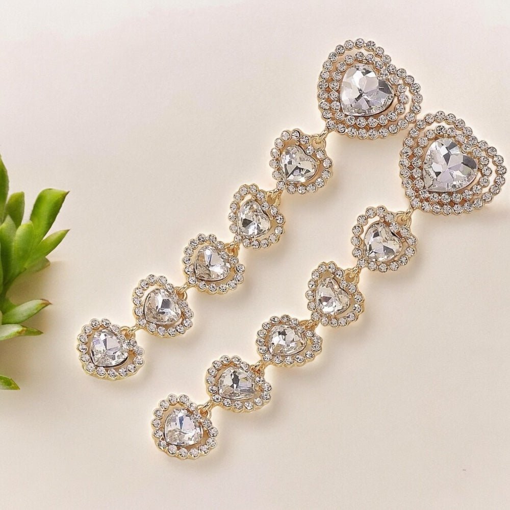 Long Elegant Diamante Rhinestone Teardrop Dangle Stud Earrings - Fatisha Boutique