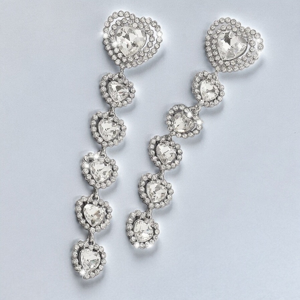 Long Elegant Diamante Rhinestone Teardrop Dangle Stud Earrings - Fatisha Boutique