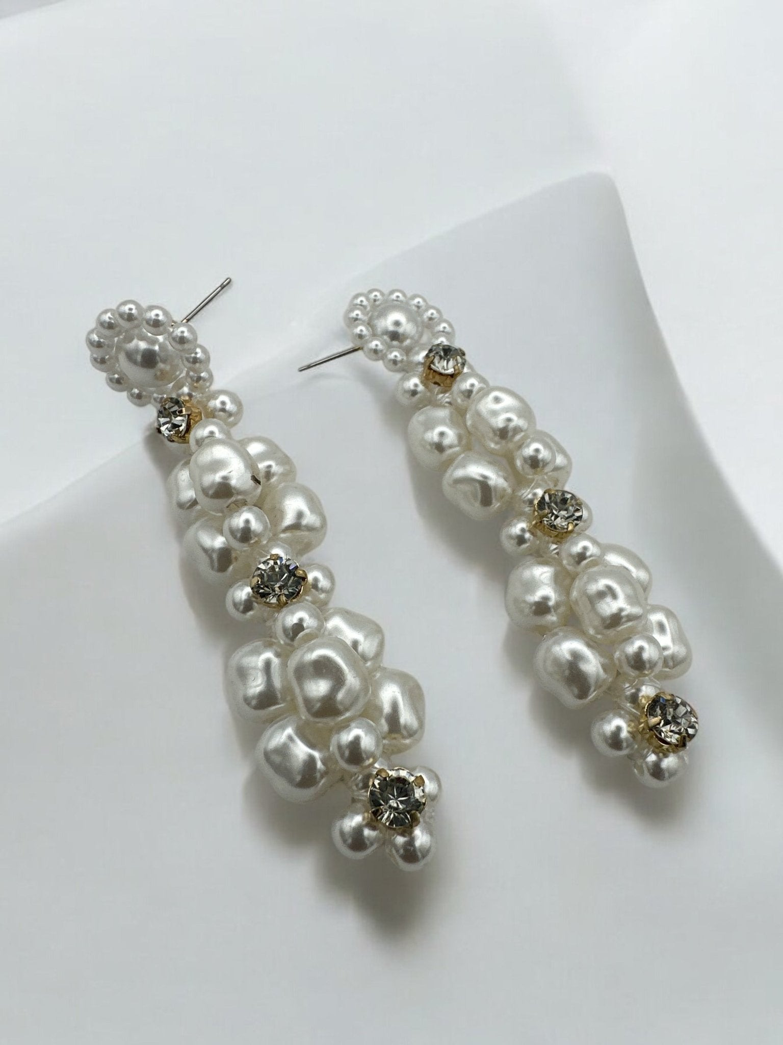 Long Elegant Faux Pearl Rhinestone Drop Earrings – Sophisticated Statement Earrings for Women - Fatisha Boutique