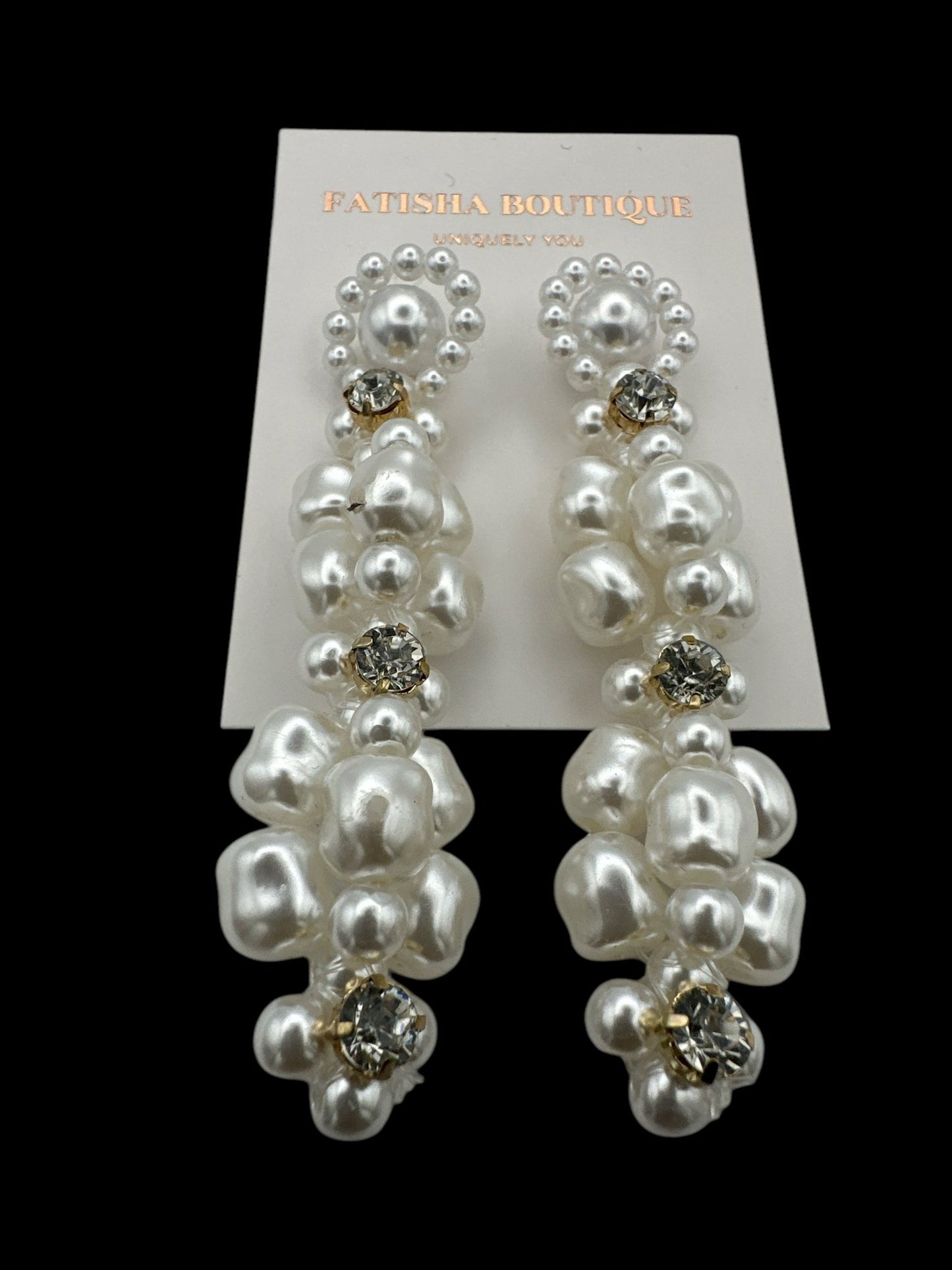 Long Elegant Faux Pearl Rhinestone Drop Earrings – Sophisticated Statement Earrings for Women - Fatisha Boutique