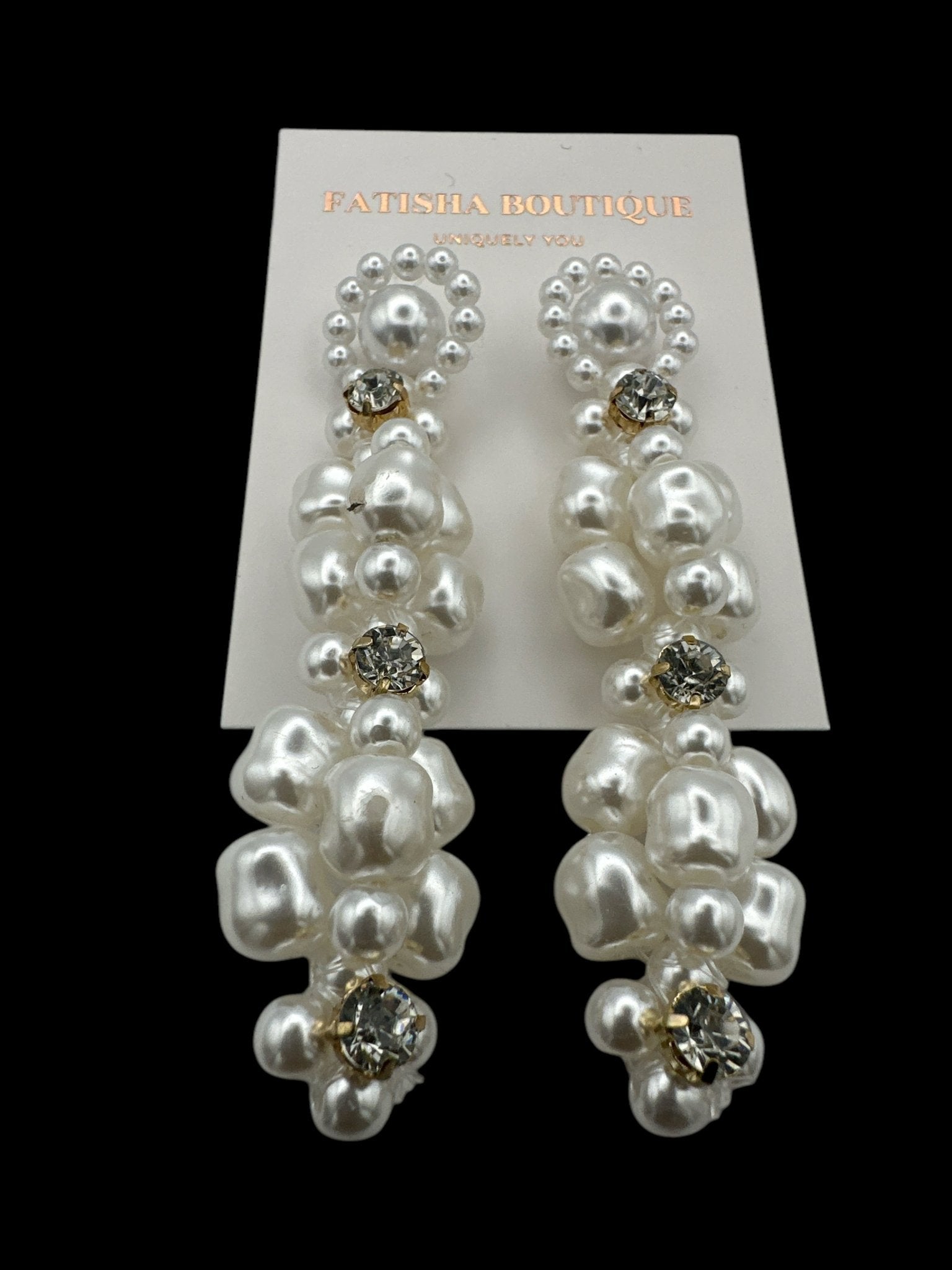 Long Elegant Faux Pearl Rhinestone Drop Earrings – Sophisticated Statement Earrings for Women - Fatisha Boutique