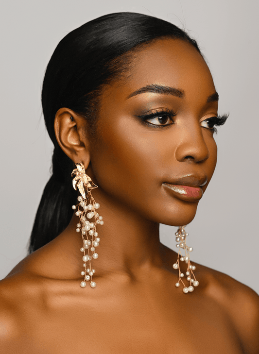 Long Elegant Faux Pearl Tassels Stud Earrings - Fatisha Boutique