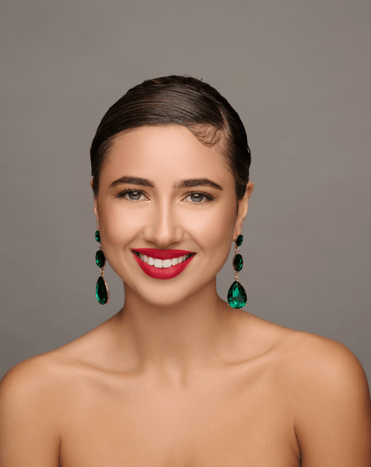 Long Elegant Green Diamante Rhinestone Teardrop Stud Dangle Earrings - Fatisha Boutique