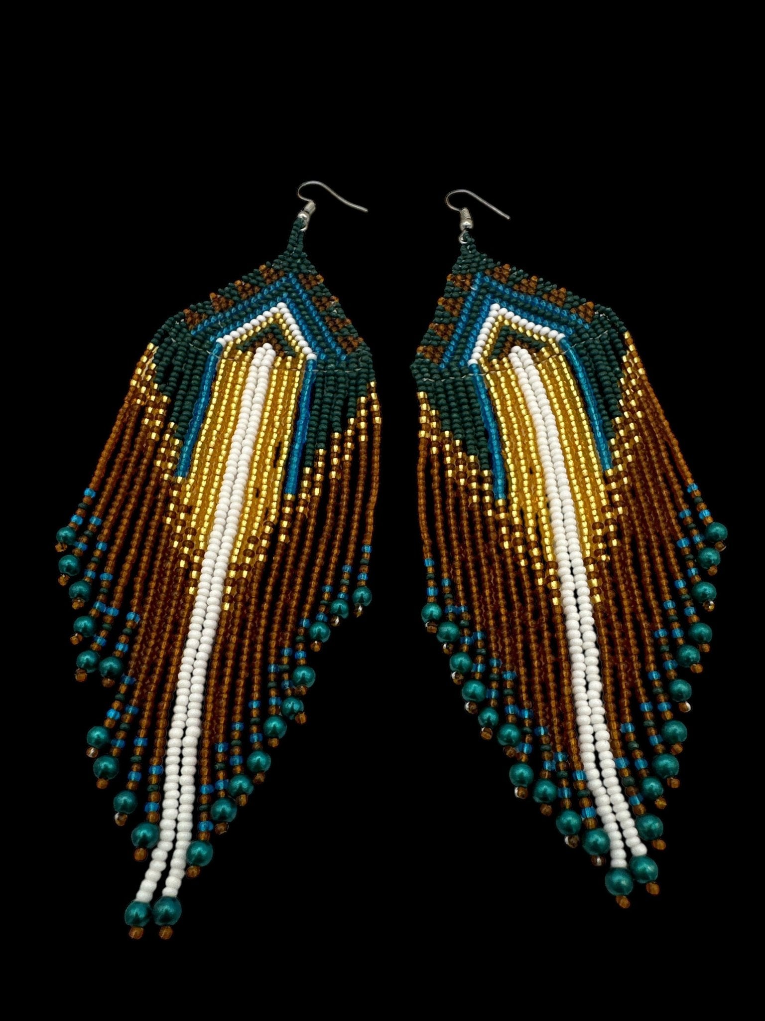 Long Elegant Green Multi - Beaded Ethnic Dangle Earrings – Authentic Handmade Native Jewellery - Fatisha Boutique