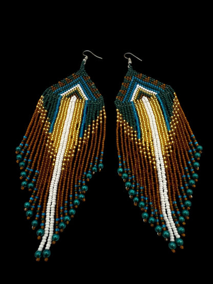 Long Elegant Green Multi - Beaded Ethnic Dangle Earrings – Authentic Handmade Native Jewellery - Fatisha Boutique