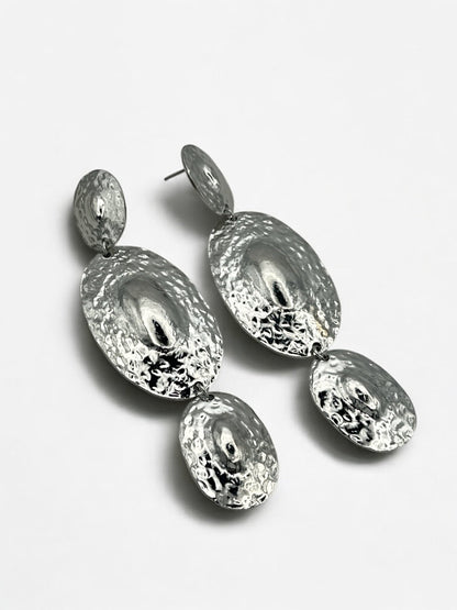 Long Elegant Hammered Dangle Earrings – Gold & Silver - Fatisha Boutique