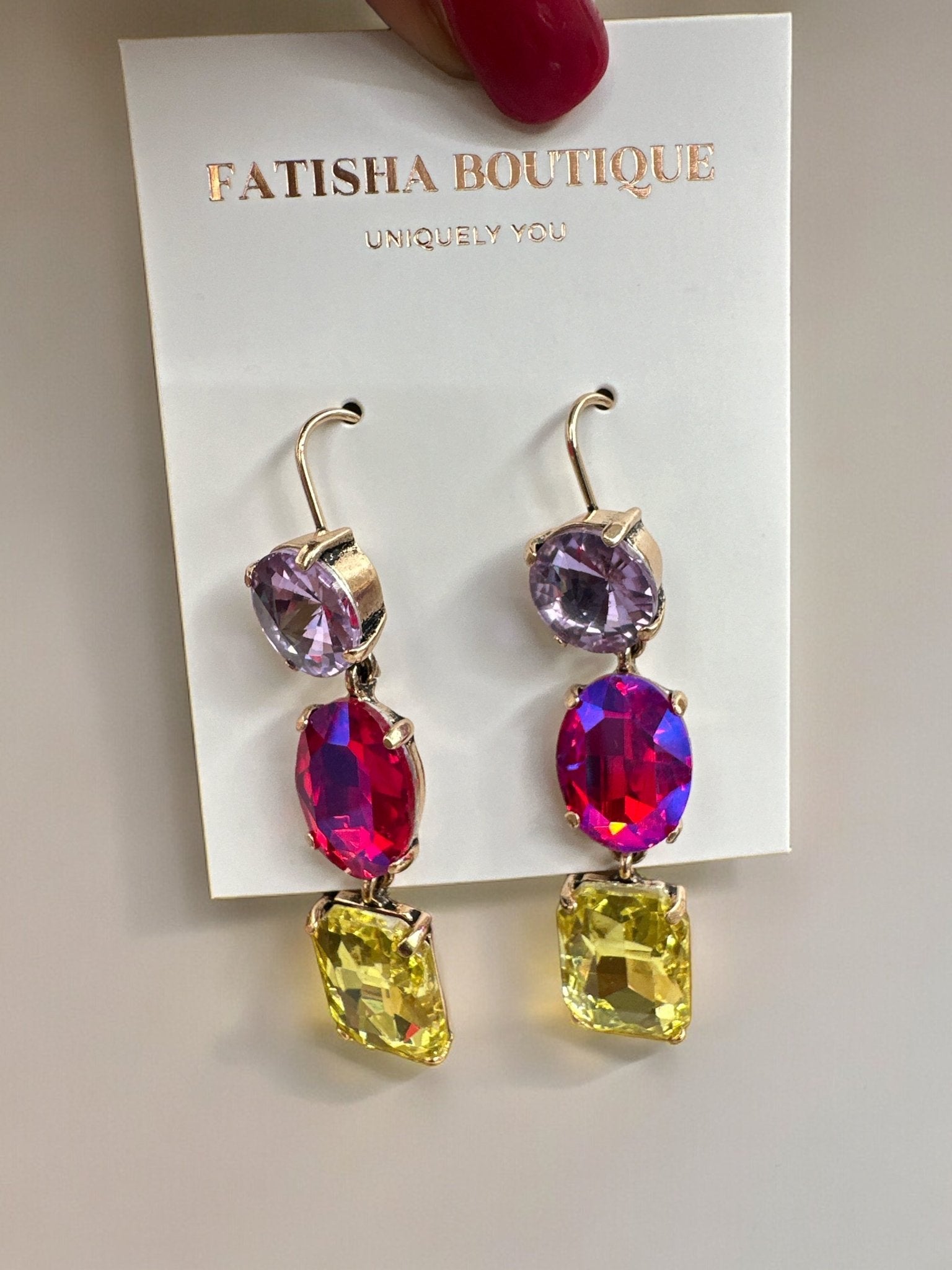 Long Elegant Multicolours Rhinestone Dangle Earrings - Fatisha Boutique