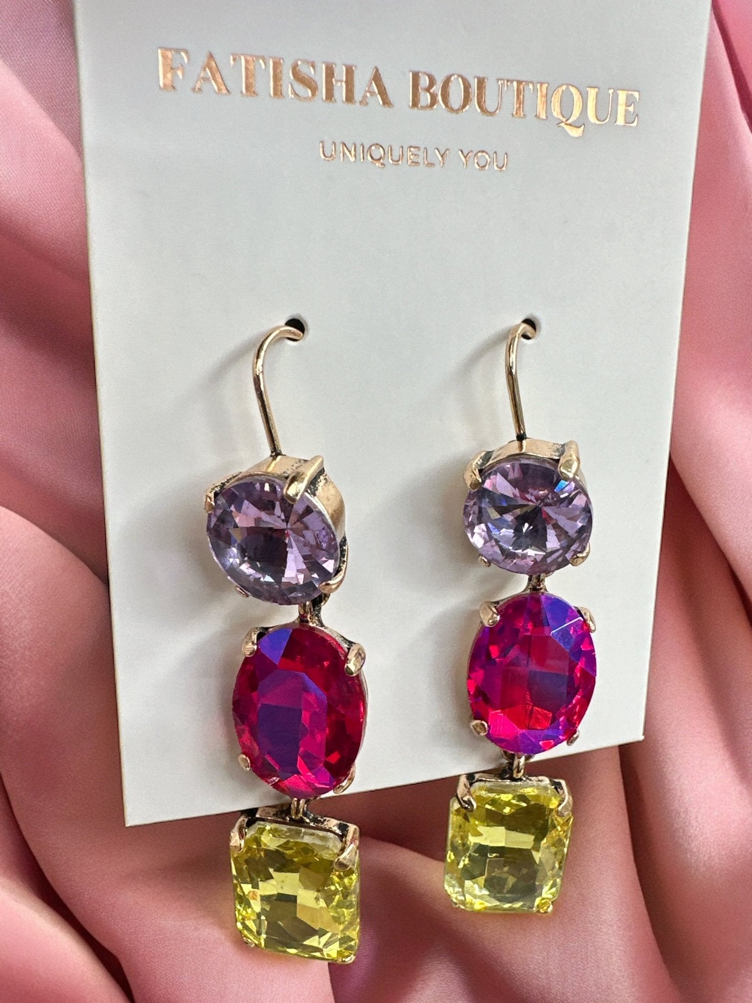 Long Elegant Multicolours Rhinestone Dangle Earrings - Fatisha Boutique