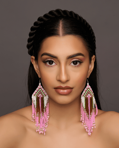 Long Elegant Pink Beaded Dangle Earrings | Authentic African Ethnic Jewellery - Fatisha Boutique