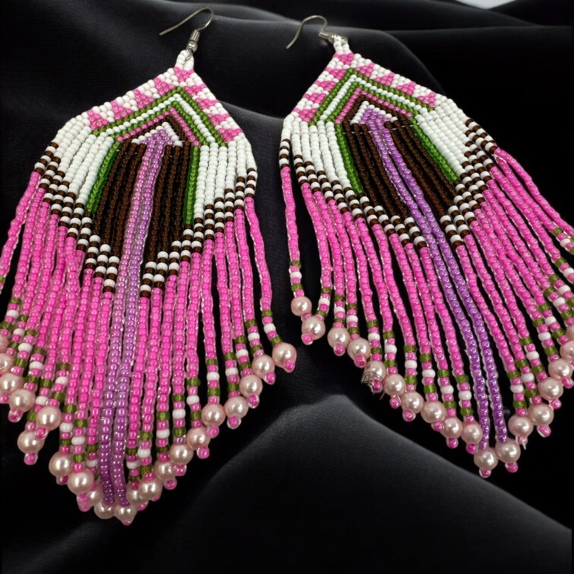 Long Elegant Pink Beaded Dangle Earrings | Authentic African Ethnic Jewellery - Fatisha Boutique