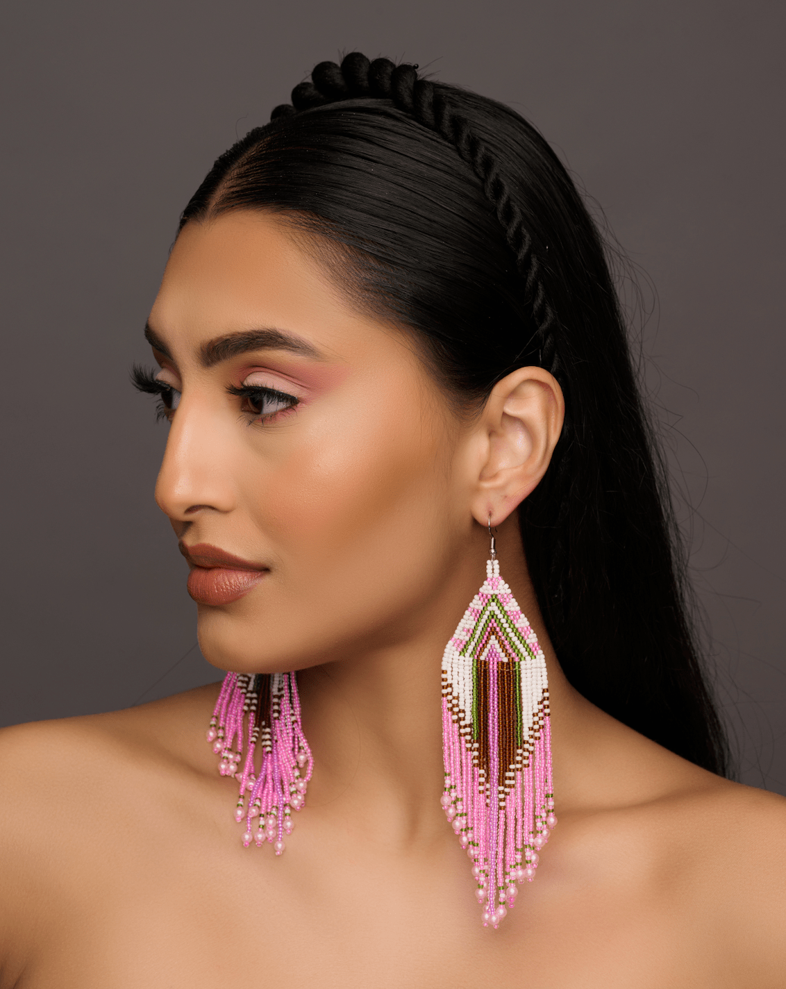 Long Elegant Pink Beaded Dangle Earrings | Authentic African Ethnic Jewellery - Fatisha Boutique