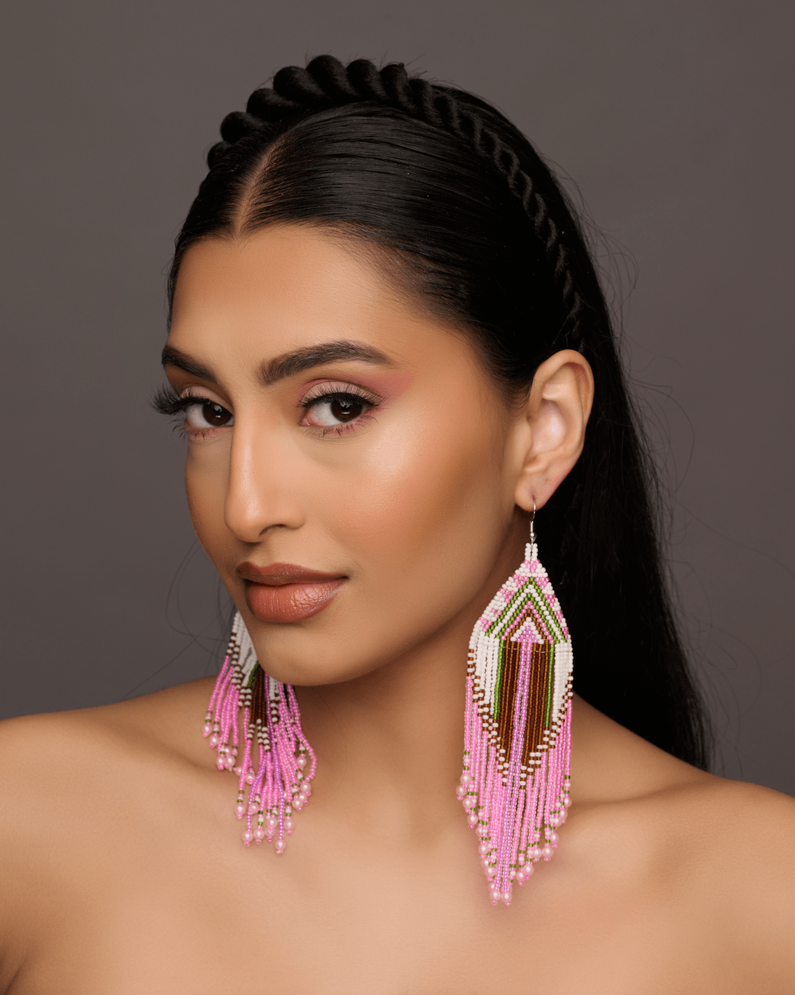 Long Elegant Pink Beaded Dangle Earrings | Authentic African Ethnic Jewellery - Fatisha Boutique
