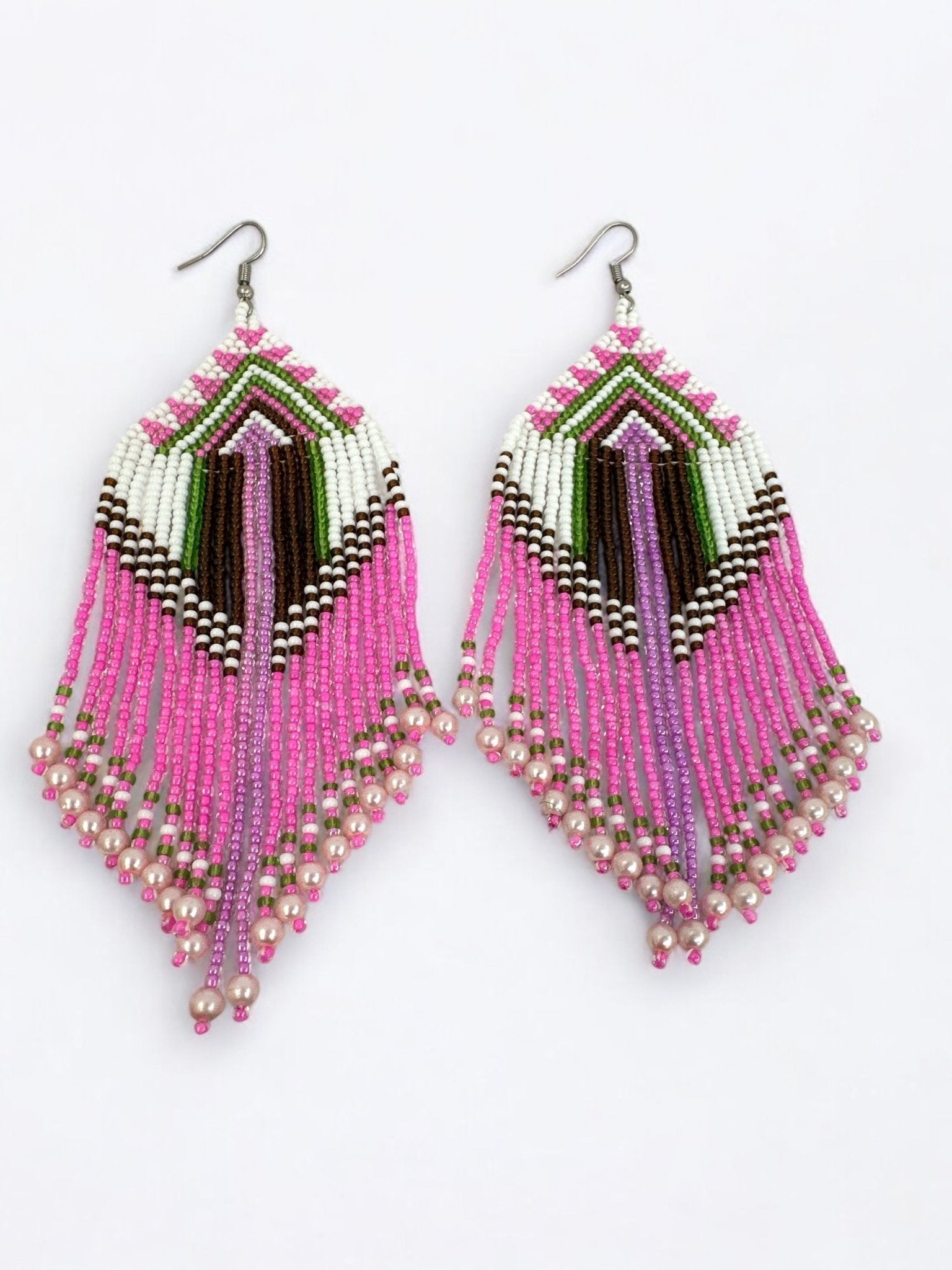 Long Elegant Pink Beaded Dangle Earrings | Authentic African Ethnic Jewellery - Fatisha Boutique