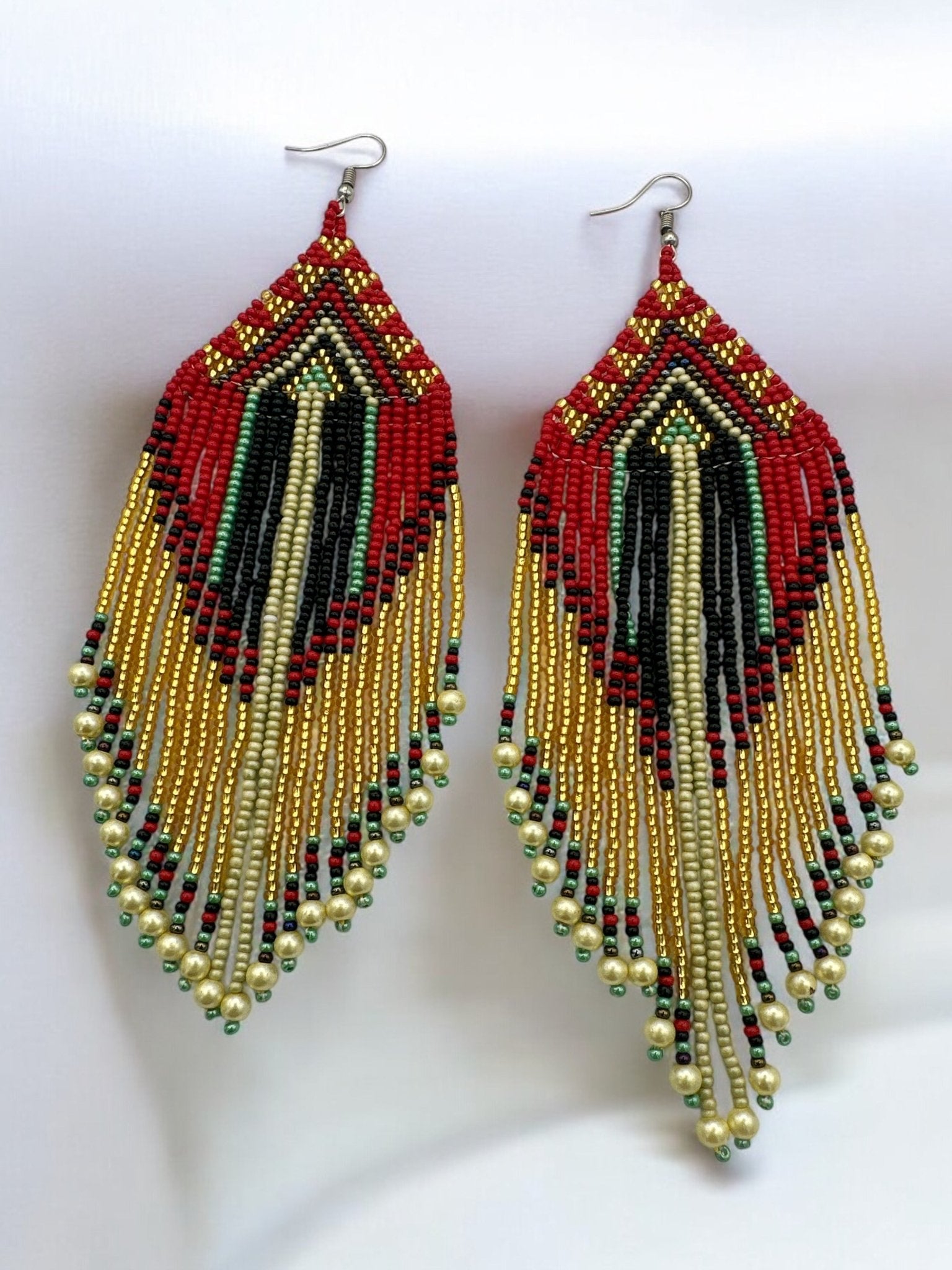 Long Elegant Red Multi - Beaded African Ethnic Dangle Earrings – Authentic Handmade Tribal Jewellery - Fatisha Boutique