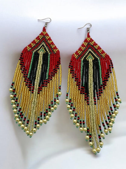 Long Elegant Red Multi - Beaded African Ethnic Dangle Earrings – Authentic Handmade Tribal Jewellery - Fatisha Boutique