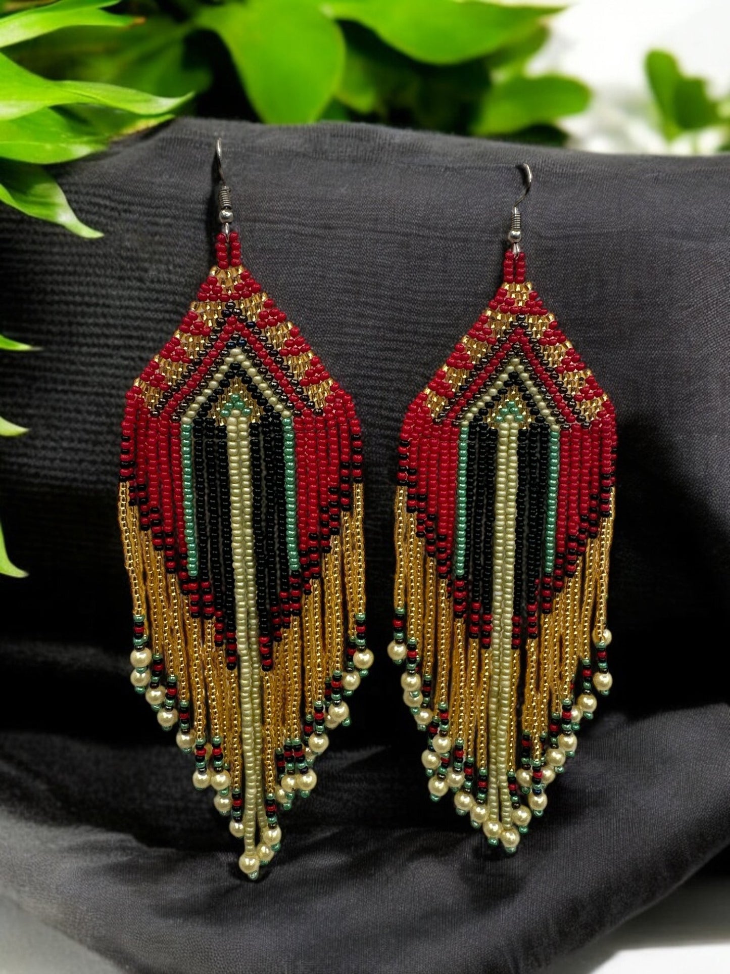 Long Elegant Red Multi - Beaded African Ethnic Dangle Earrings – Authentic Handmade Tribal Jewellery - Fatisha Boutique