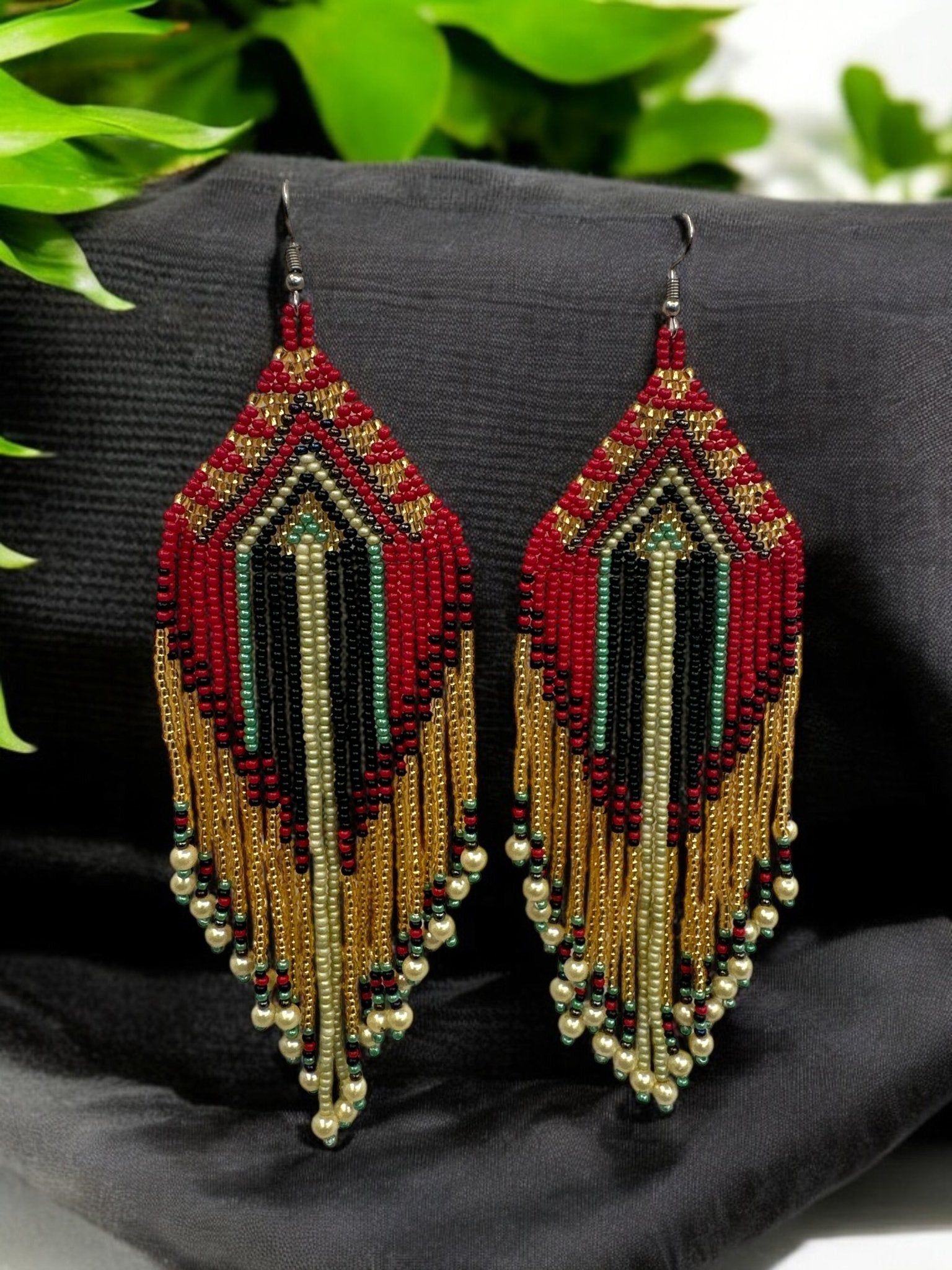 Long Elegant Red Multi - Beaded African Ethnic Dangle Earrings – Authentic Handmade Tribal Jewellery - Fatisha Boutique