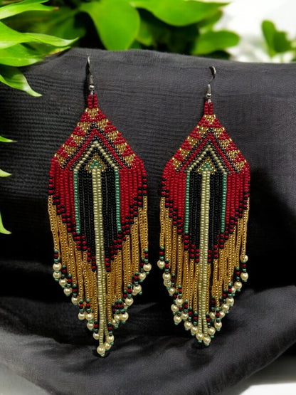 Long Elegant Red Multi - Beaded African Ethnic Dangle Earrings – Authentic Handmade Tribal Jewellery - Fatisha Boutique