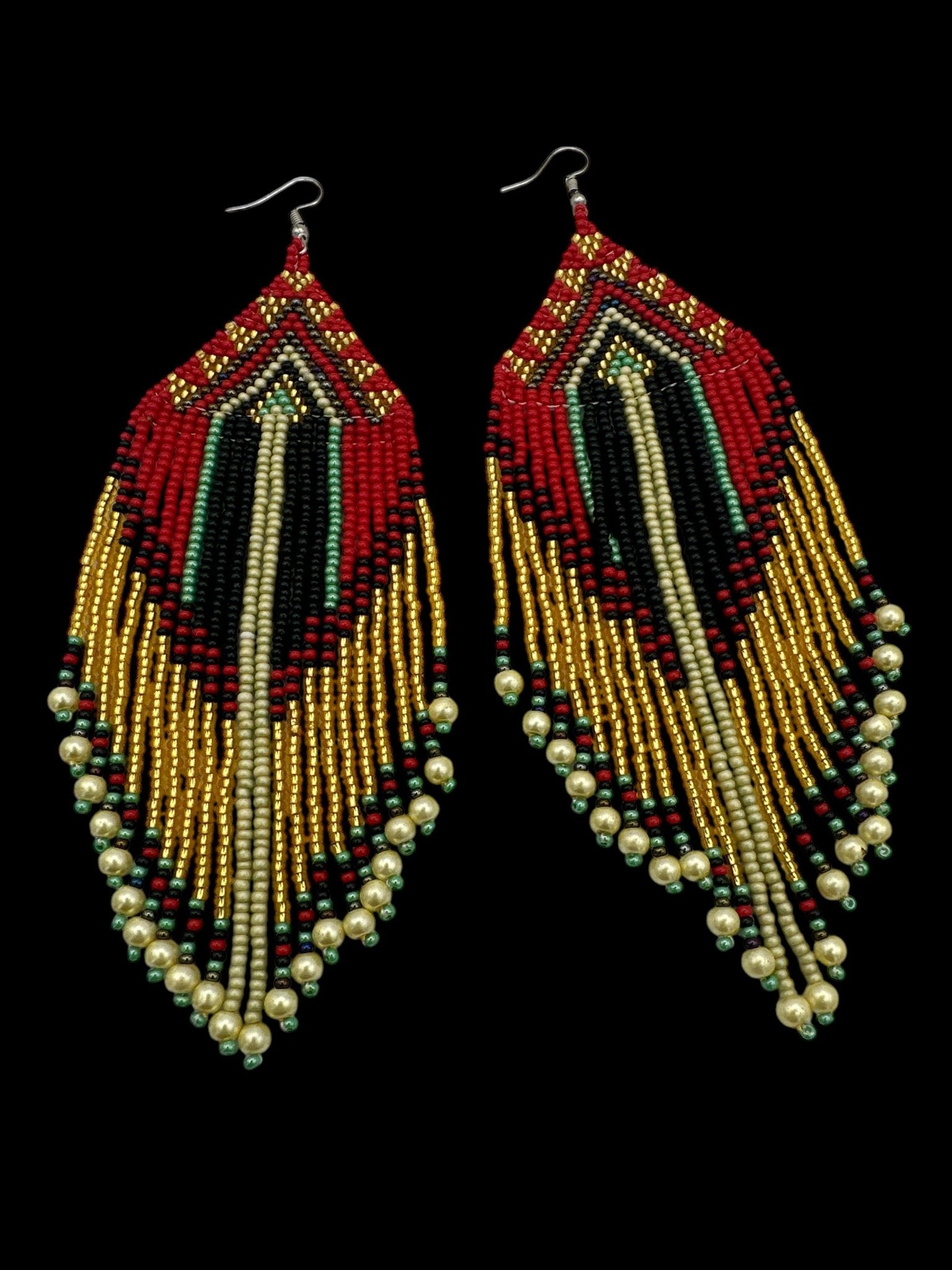 Long Elegant Red Multi - Beaded African Ethnic Dangle Earrings – Authentic Handmade Tribal Jewellery - Fatisha Boutique