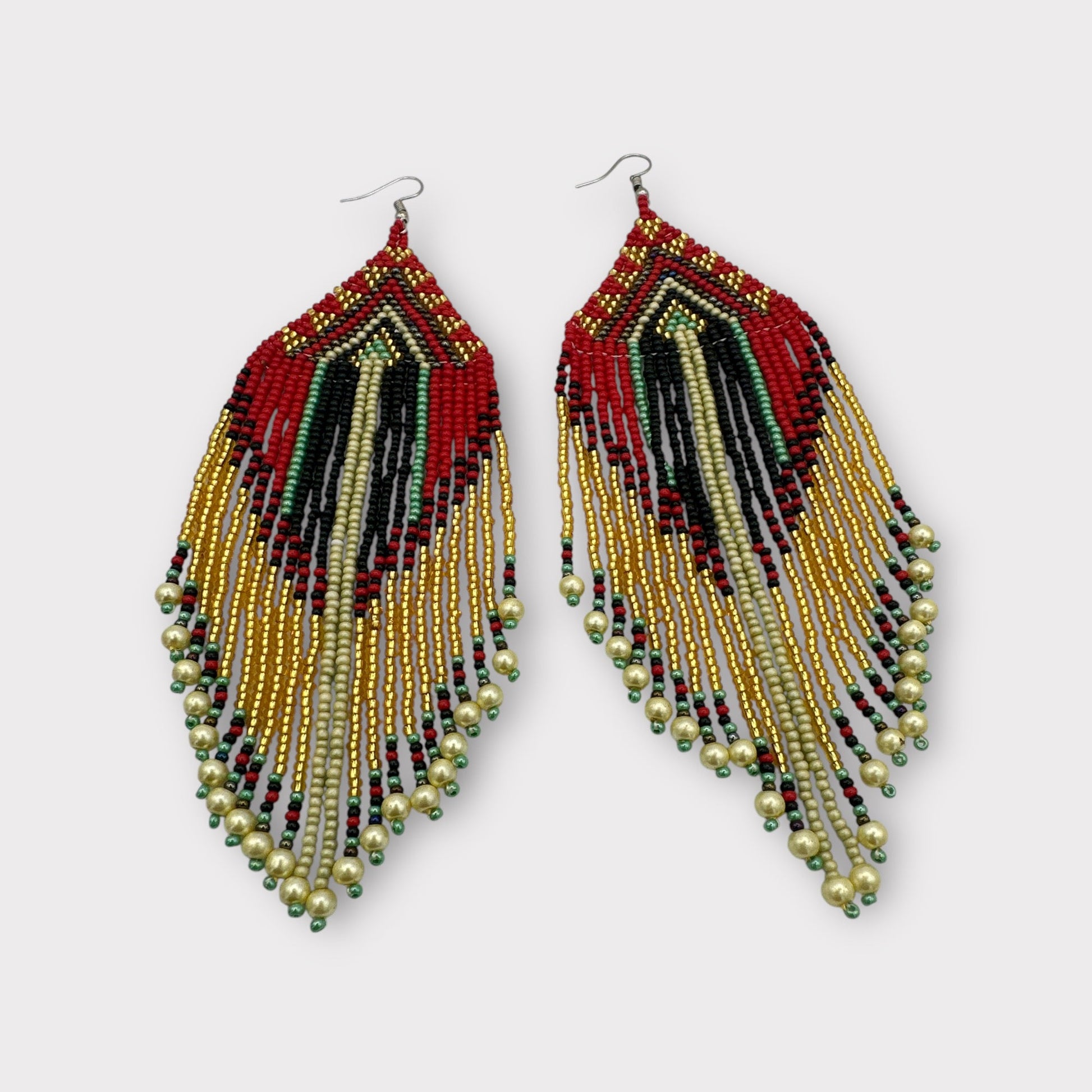 Long Elegant Red Multi - Beaded African Ethnic Dangle Earrings – Authentic Handmade Tribal Jewellery - Fatisha Boutique