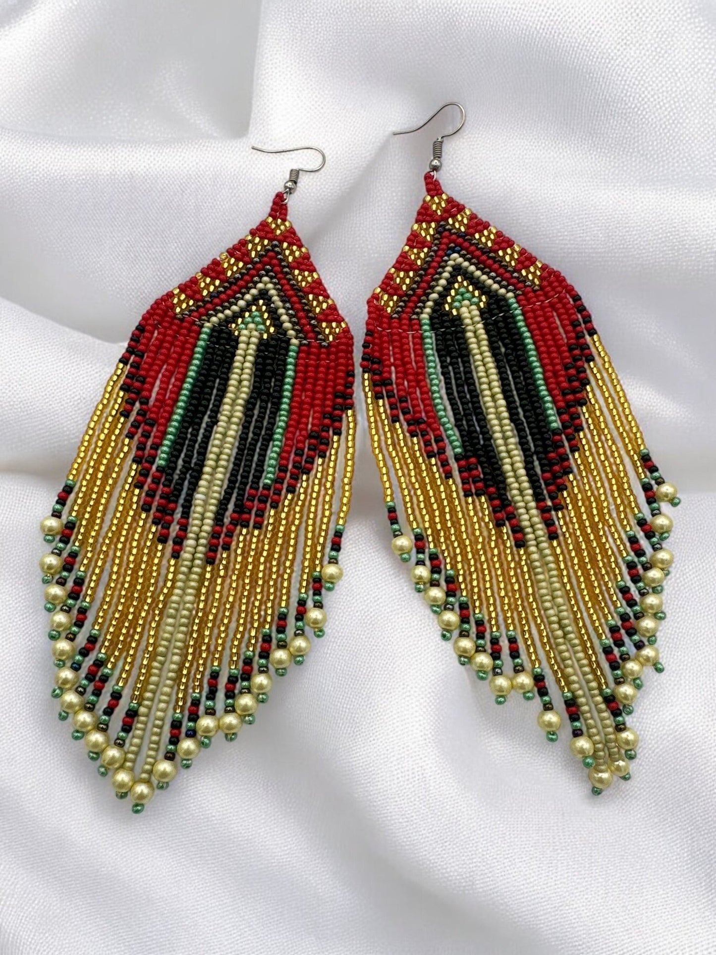 Long Elegant Red Multi - Beaded African Ethnic Dangle Earrings – Authentic Handmade Tribal Jewellery - Fatisha Boutique