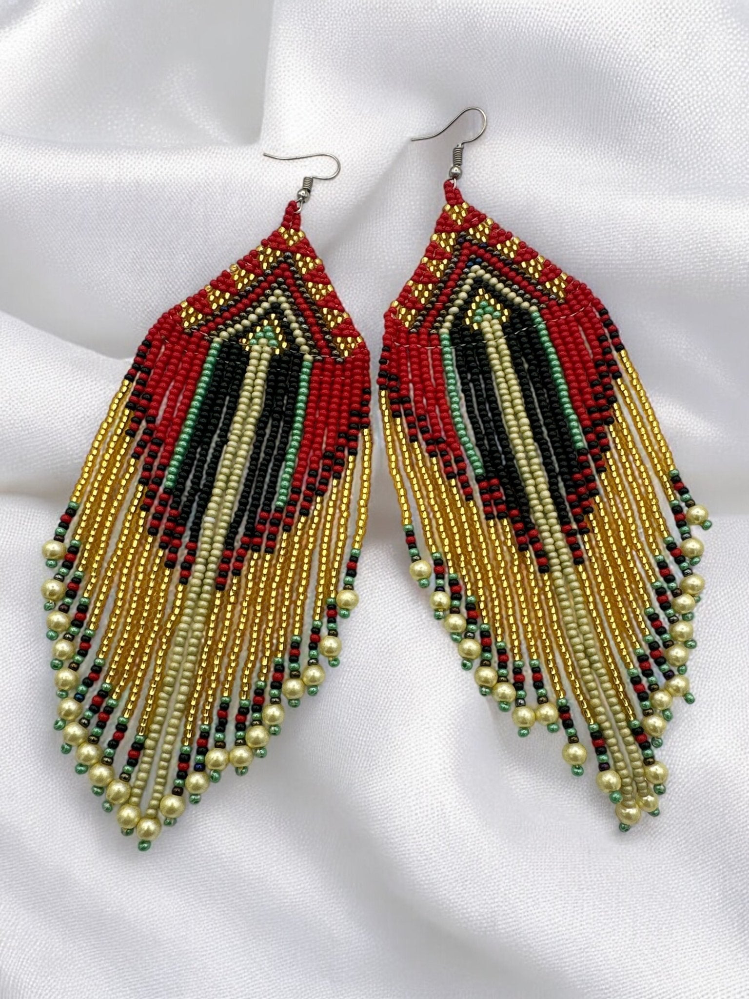 Long Elegant Red Multi - Beaded African Ethnic Dangle Earrings – Authentic Handmade Tribal Jewellery - Fatisha Boutique