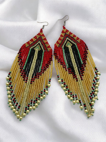 Long Elegant Red Multi - Beaded African Ethnic Dangle Earrings – Authentic Handmade Tribal Jewellery - Fatisha Boutique