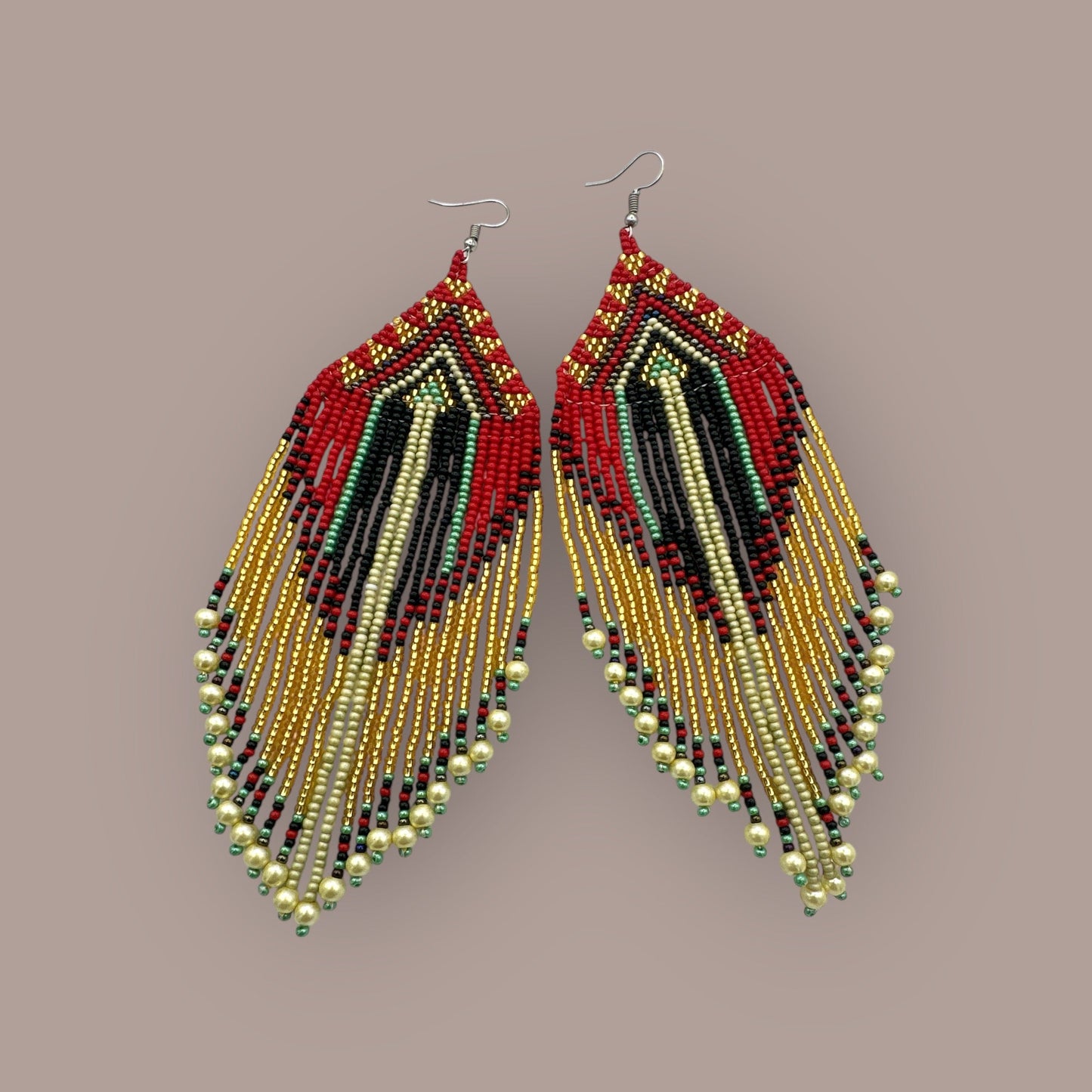 Long Elegant Red Multi - Beaded African Ethnic Dangle Earrings – Authentic Handmade Tribal Jewellery - Fatisha Boutique