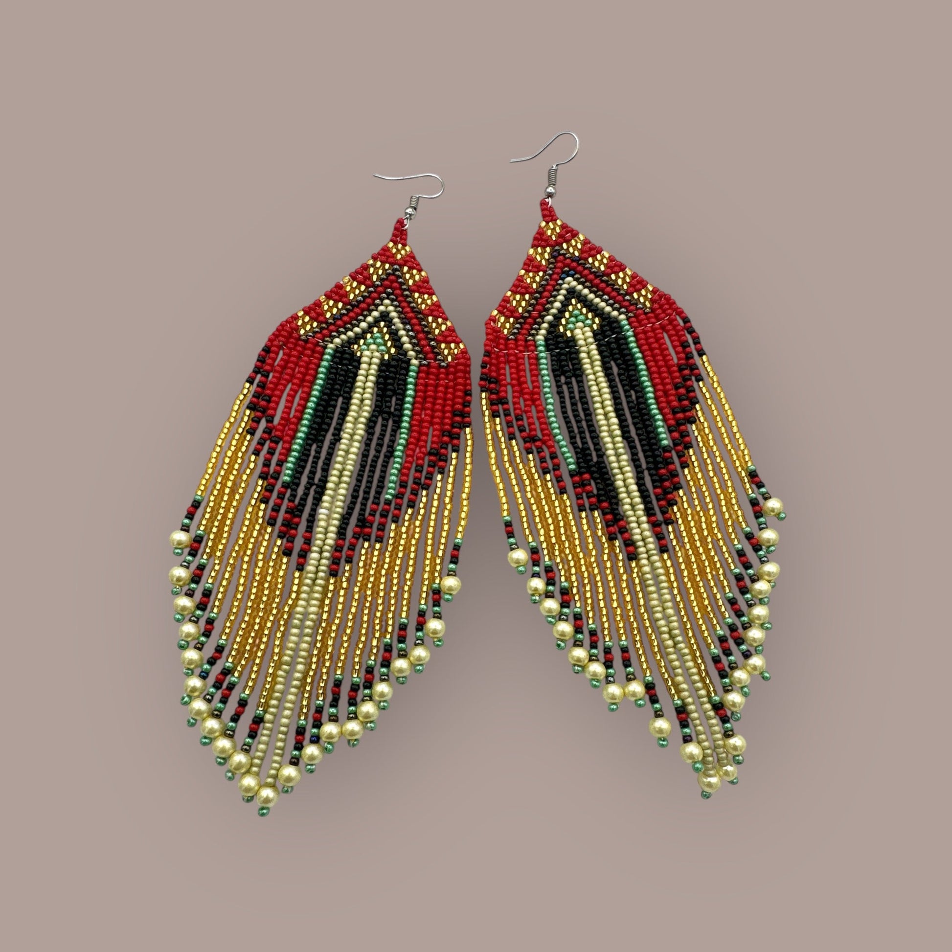 Long Elegant Red Multi - Beaded African Ethnic Dangle Earrings – Authentic Handmade Tribal Jewellery - Fatisha Boutique