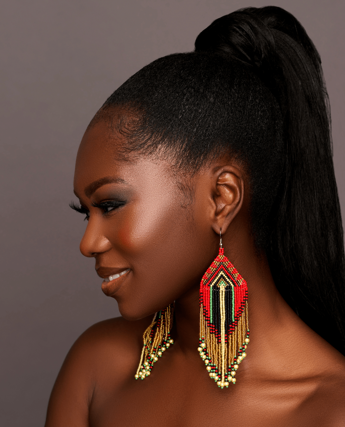 Long Elegant Red Multi - Beaded African Ethnic Dangle Earrings – Authentic Handmade Tribal Jewellery - Fatisha Boutique