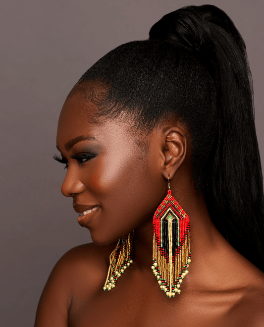 Long Elegant Red Multi - Beaded African Ethnic Dangle Earrings – Authentic Handmade Tribal Jewellery - Fatisha Boutique