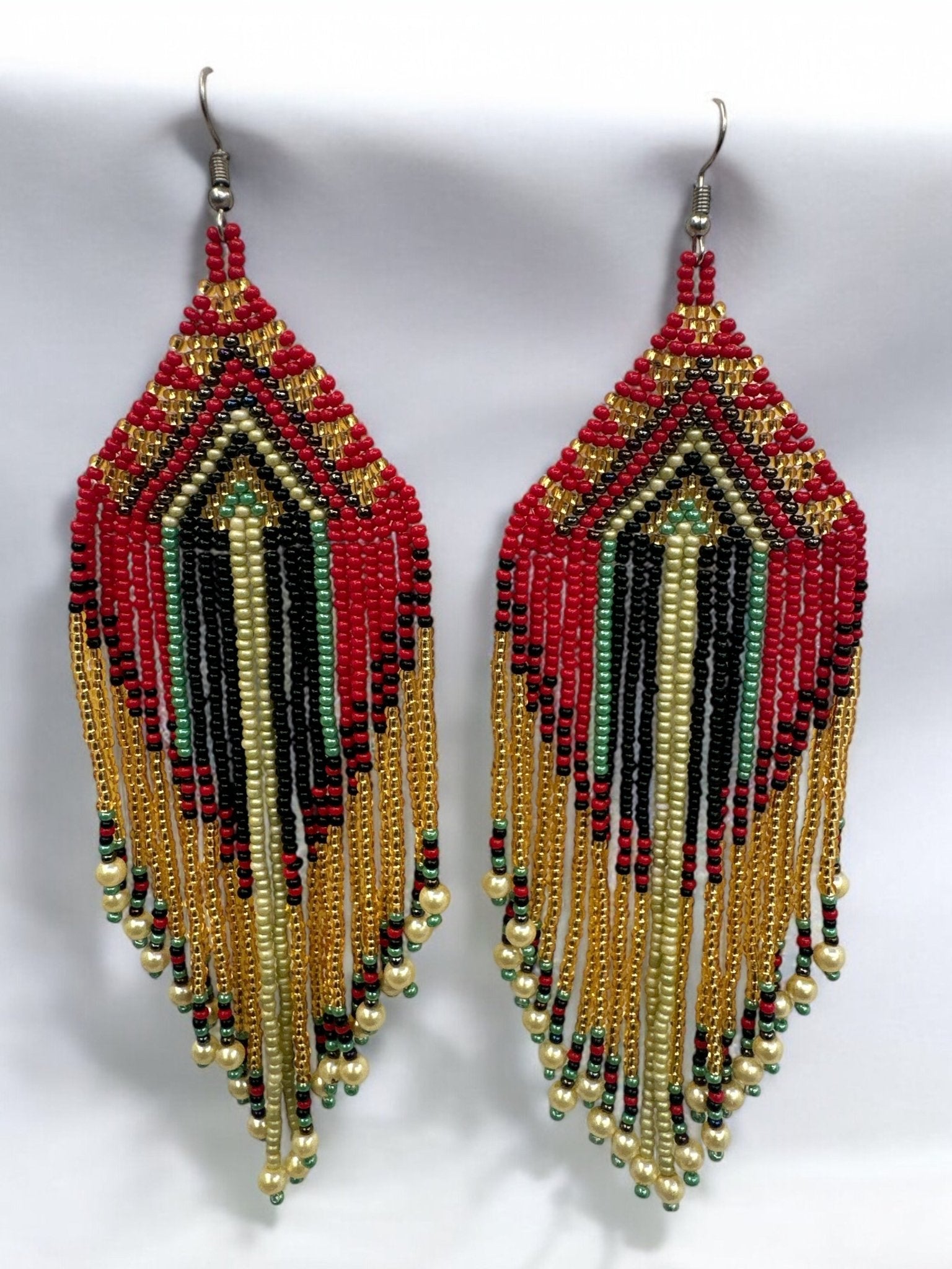 Long Elegant Red Multi - Beaded African Ethnic Dangle Earrings – Authentic Handmade Tribal Jewellery - Fatisha Boutique