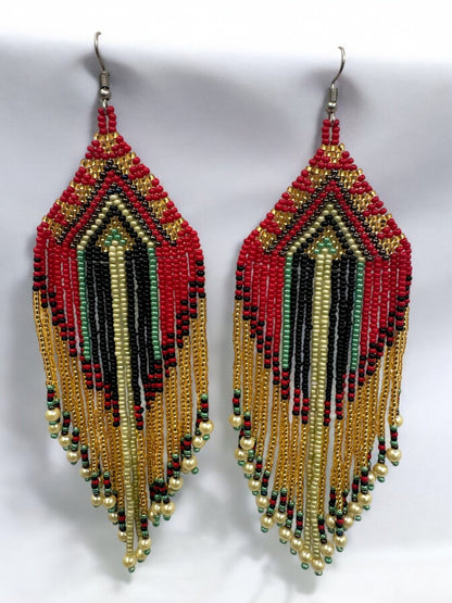Long Elegant Red Multi - Beaded African Ethnic Dangle Earrings – Authentic Handmade Tribal Jewellery - Fatisha Boutique