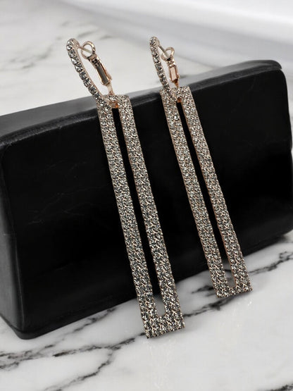 Long Elegant Rhinestone Rectangle Dangle Earrings - Fatisha Boutique