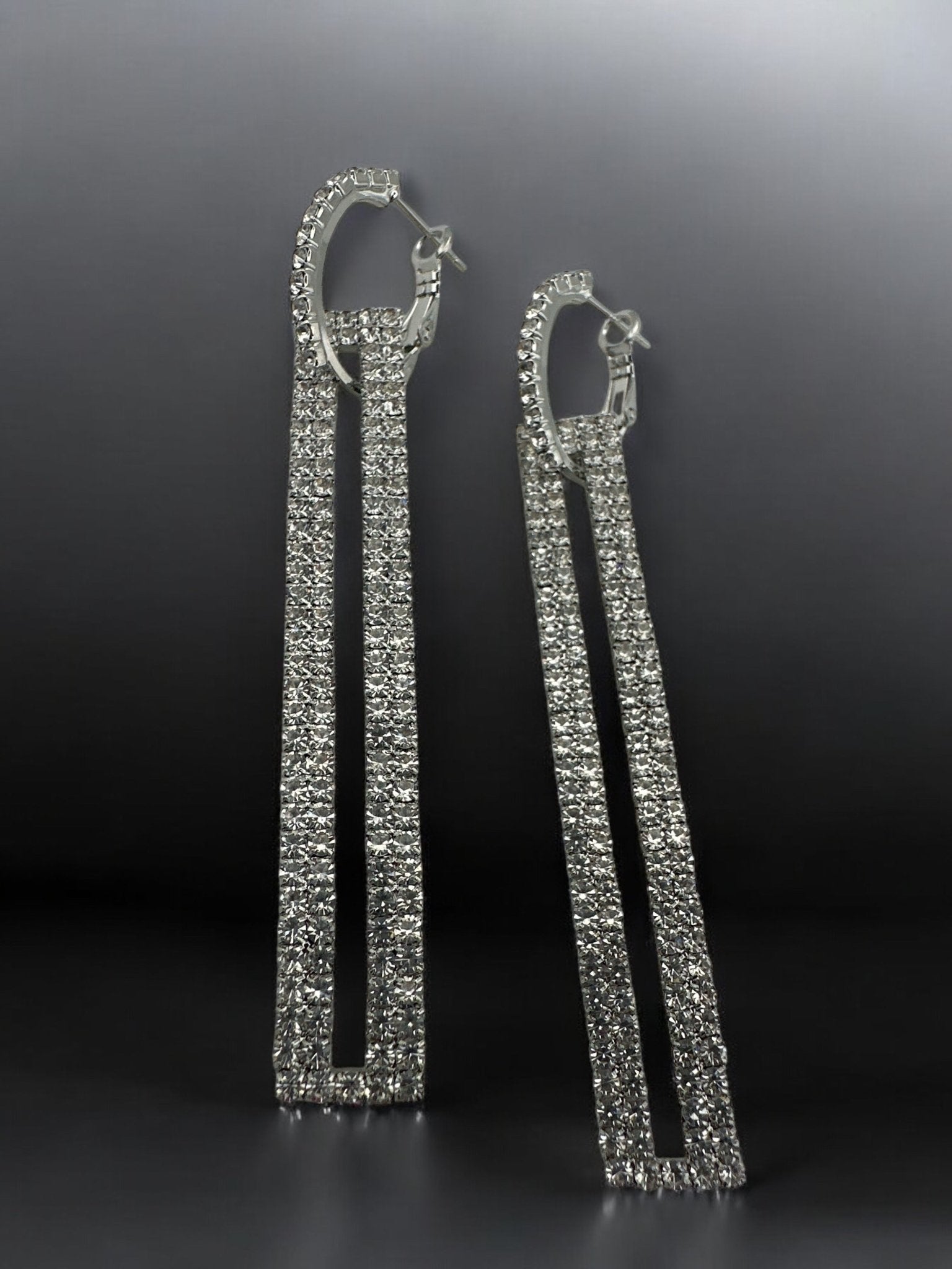 Long Elegant Rhinestone Rectangle Dangle Earrings - Fatisha Boutique