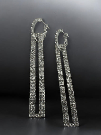 Long Elegant Rhinestone Rectangle Dangle Earrings - Fatisha Boutique