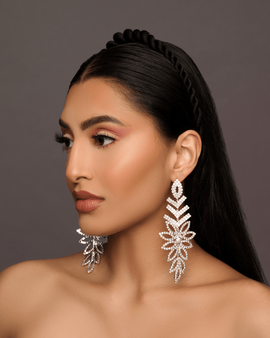 Long Elegant Rhinestones Dangle Statement Earrings - Fatisha Boutique