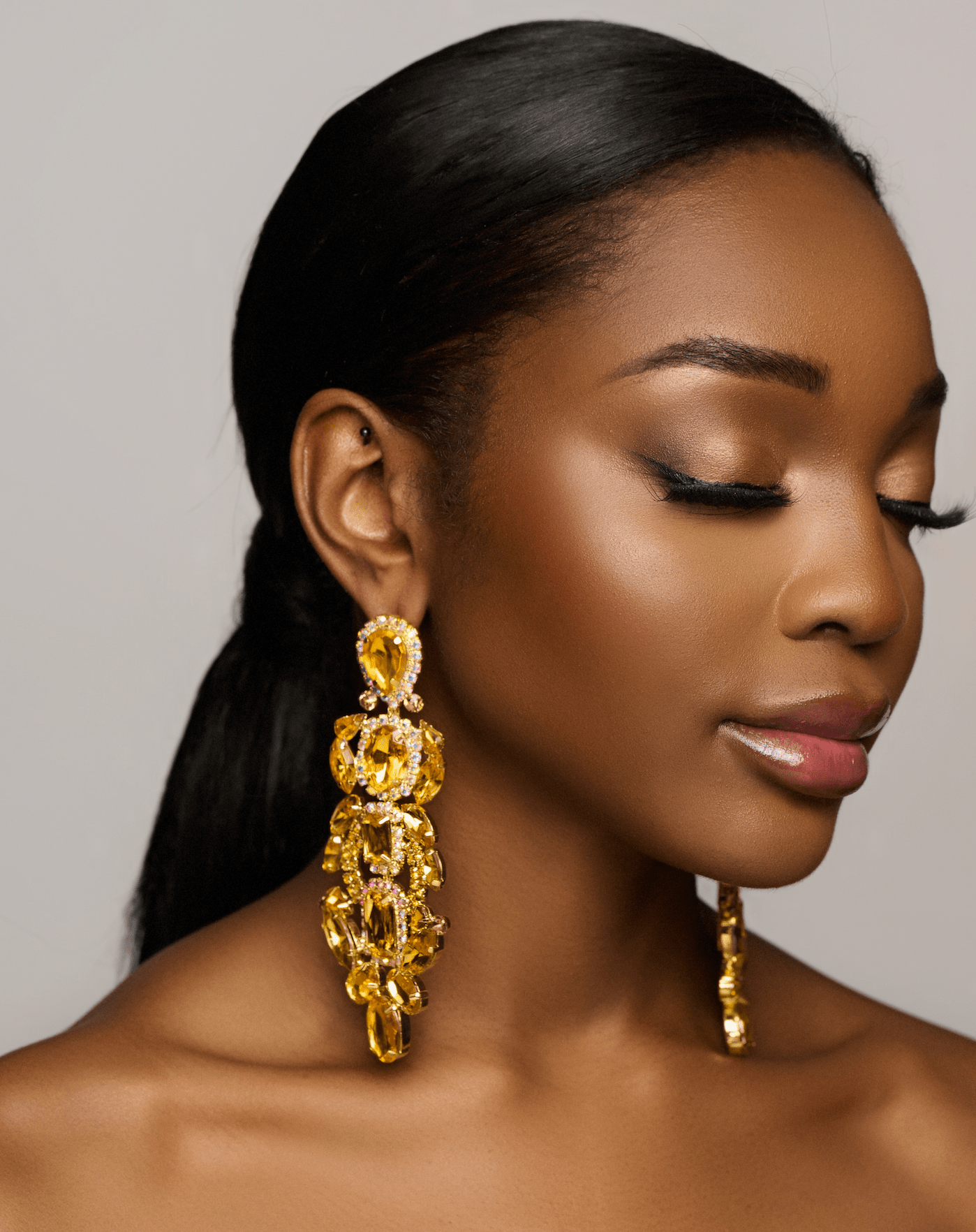 Long Elegant Statement Diamante Rhinestone Dangle Earrings - Fatisha Boutique
