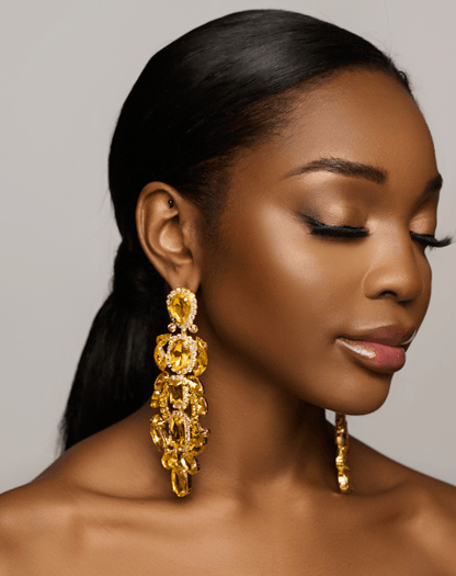 Long Elegant Statement Diamante Rhinestone Dangle Earrings - Fatisha Boutique