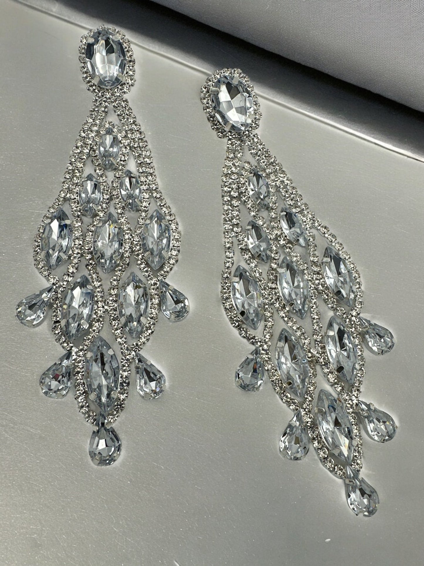 Long Glamorous Diamante Rhinestone Teardrop Tassel Statement Earrings - Fatisha Boutique