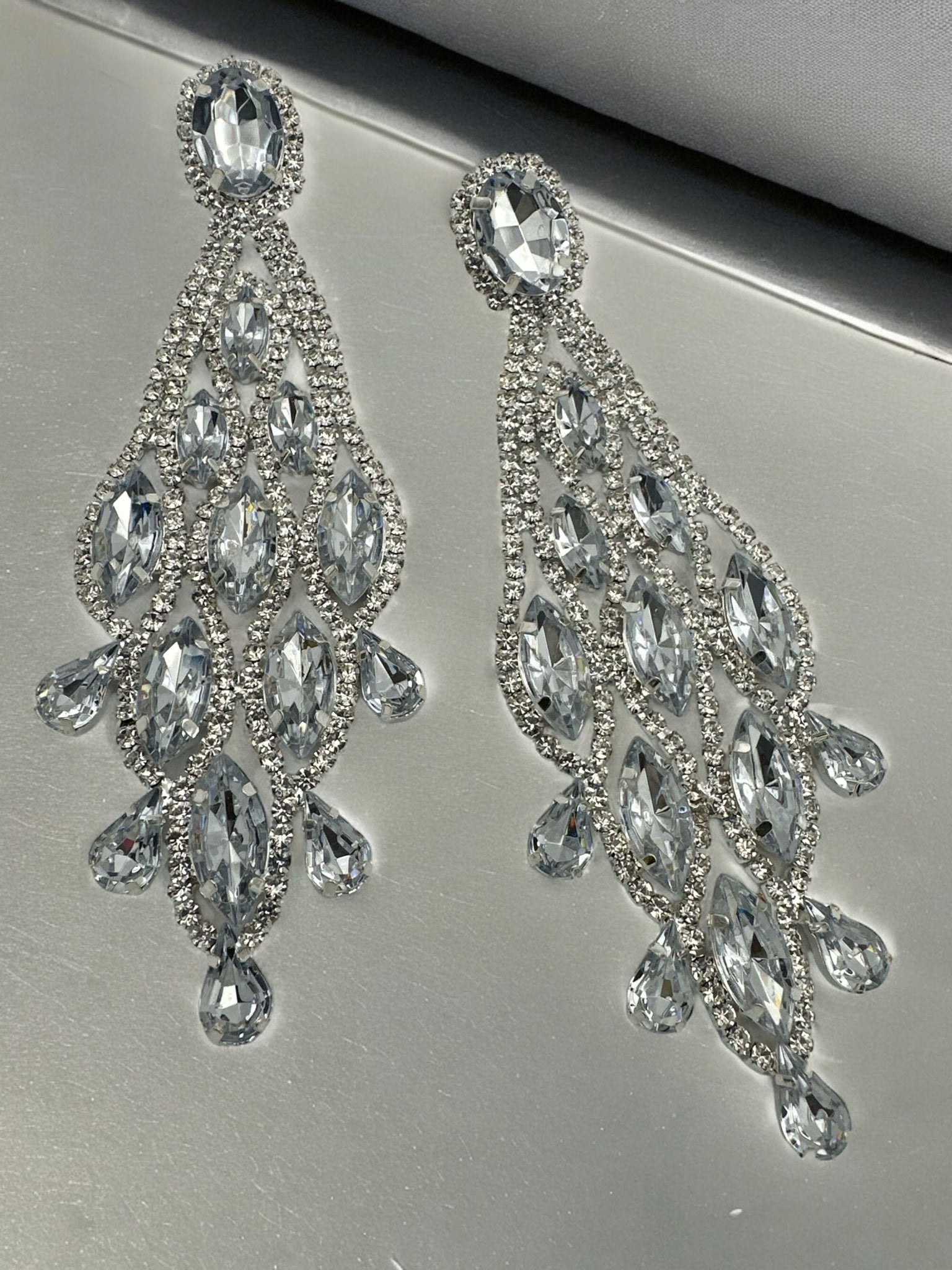 Long Glamorous Diamante Rhinestone Teardrop Tassel Statement Earrings - Fatisha Boutique